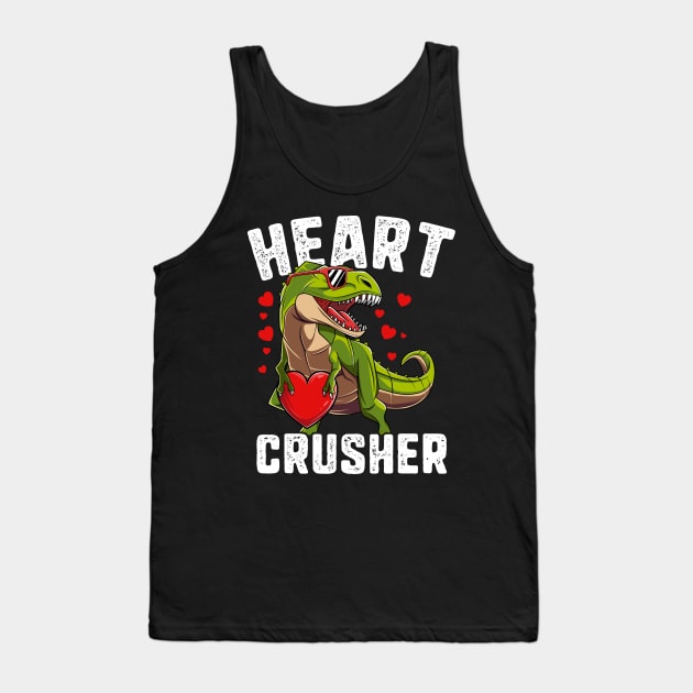 Heart Crusher Dinosaur T Rex Valentines Day Gift For Boys Kids Tank Top by HCMGift